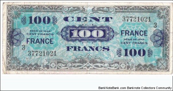100 Francs(2nd Issue - Provisional Currency 1944 /Block #3) Banknote