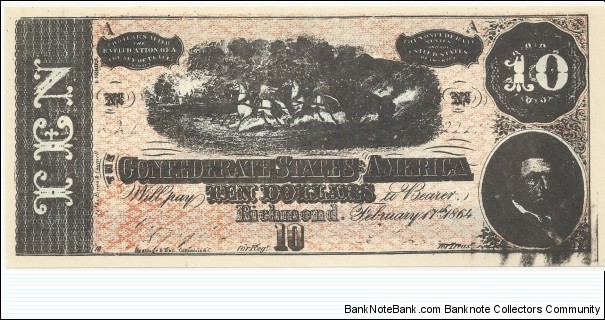 CSA-BN 10 Dollars 1864 replika Banknote