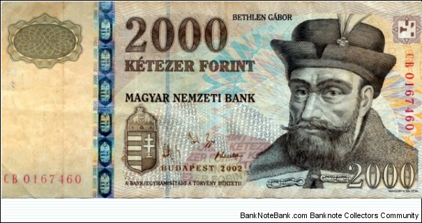 2000 Forint. Gabor Bethlen Banknote