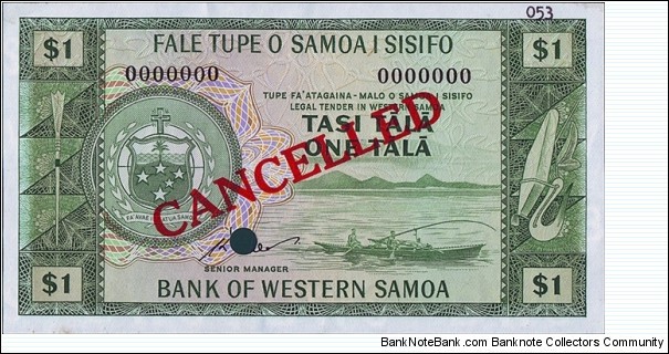Western Samoa N.D. 1 Tala.

Specimen. Banknote