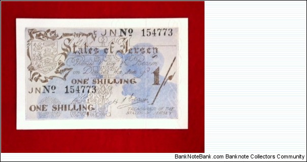 Jersey 1 Shilling (1941-42) SN#154773 Banknote