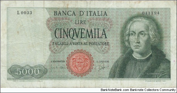 5'000 Lire - pk 98a - sign.Carli & Ripa Banknote