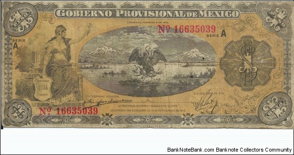 Gobierno Provisional de México, México - 1 Peso - pk S 701a - D. 20.10.1914 Banknote