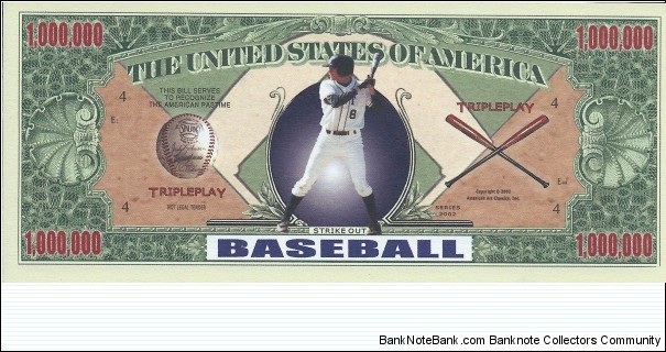 1'000'000 - Baseball - pk# NL - ACC American Art Classics - Not Legal Tender  Banknote