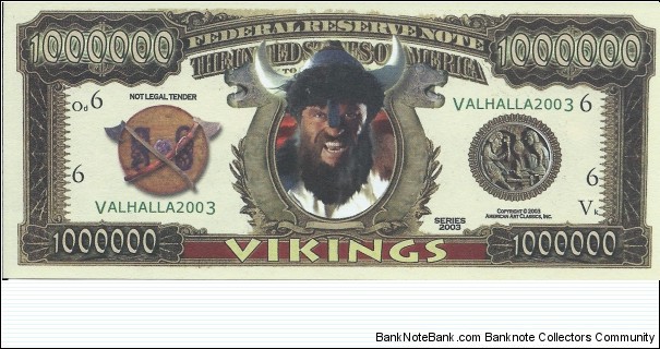 1.000.000 Dollars - Vikings - pk# NL - ACC American Art Classics - Not Legal Tender  Banknote