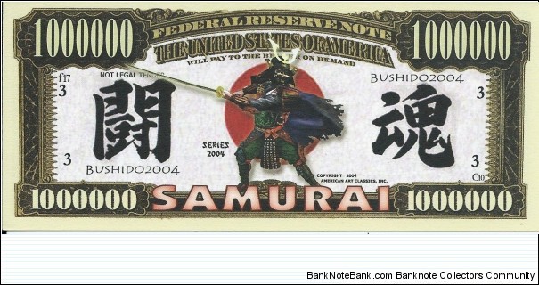 1.000.000 - Samurai - pk# NL - ACC American Art Classics - Not Legal Tender  Banknote