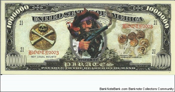 1.000.000 Gold Doubloons - Pirates - pk# NL - ACC American Art Classics - Not Legal Tender  Banknote