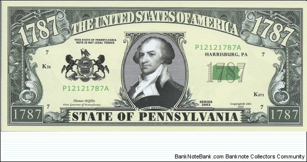 1787 - State Of Pennsylvania - pk# NL - ACC American Art Classics - Not Legal Tender  Banknote