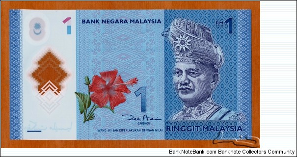 Malaysia | 
1 Ringgit, 2011 | 

Obverse: Portrait of Tuanku Abdul Rahman Ibni Al-Marhum Tuanku Muhammad (1895-1960), the first Supreme Head of State of the Federation of Malaya, Five-petaled Bunga raya - the national flower of Malaysia, and Design patterns from the traditional fabric 