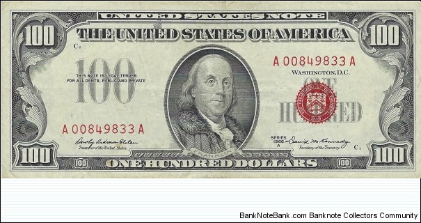 USA 100 Dollars
1966A 
United States Note Banknote