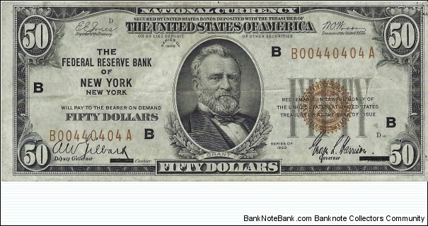 USA 50 Dollars
1929 
National Currency Banknote