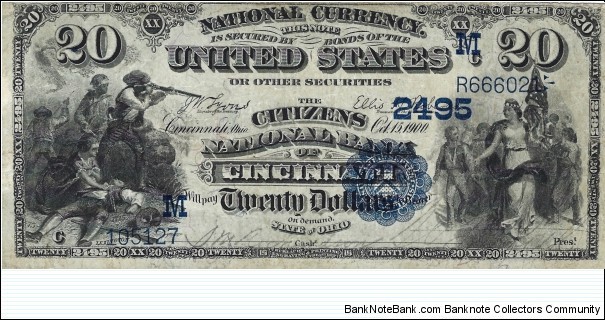 USA 20 Dollars
1900 
National Currency
(The Citizen's Bank of Cincinnati) Banknote