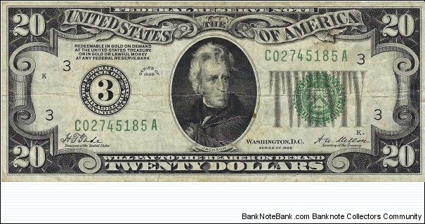 USA 20 Dollars
1928 
Federal Reserve Note Banknote