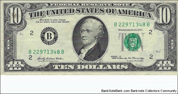 USA 10 Dollars
1969
Federal Reserve Note Banknote