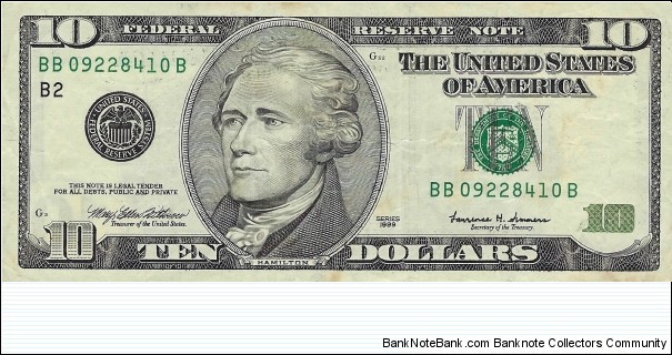 USA 10 Dollars
1999
Federal Reserve Note Banknote