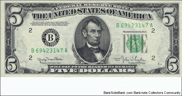 USA 5 Dollars
1950
Federal Reserve Note Banknote