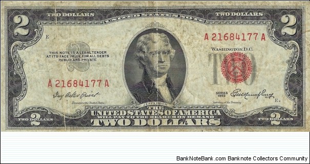 USA 2 Dollars
1953
United States Note Banknote