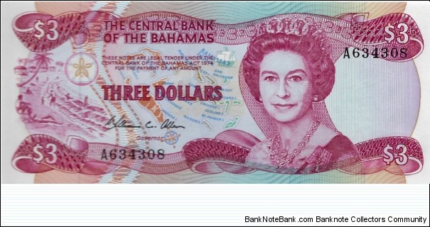 BAHAMAS 3 Dollars
1974 Banknote