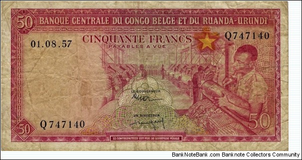 BELGIAN CONGO & RUANDA-URUNDI 50 Francs
1957 Banknote