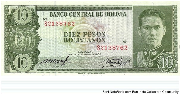 BOLIVIA 10 Pesos Bolivianos
1962 Banknote
