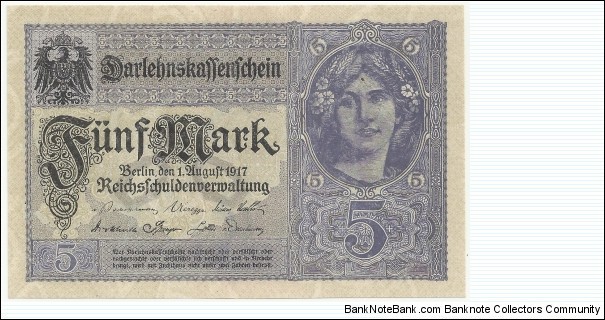 Germany-Empire 5 Mark 1917 Banknote