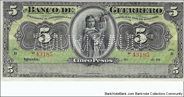GUERRERO 5 Pesos
1906 Banknote