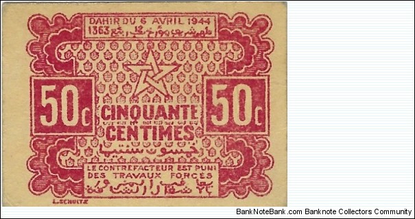 MOROCCO 50 Centimes
1944 Banknote