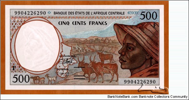 Central African Republic | 
500 Francs, 1999 | 

Obverse: Portrait of an Herdsman, Map of the Central African States, and Zebus and goats | 
Reverse: Kota mask, Antelopes, and Baobab tree (Adansonia digitata) | 
Watermark: Herdsman | Banknote