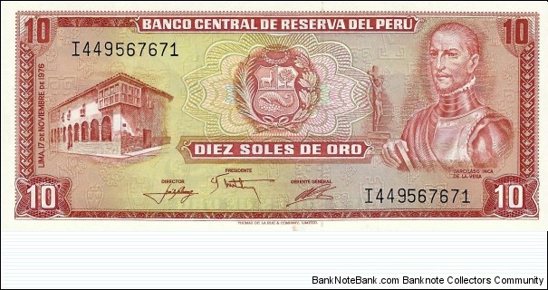 PERU 10 Soles De Oro
1976 Banknote
