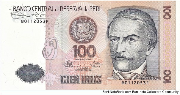 PERU 100 Intis
1987 Banknote