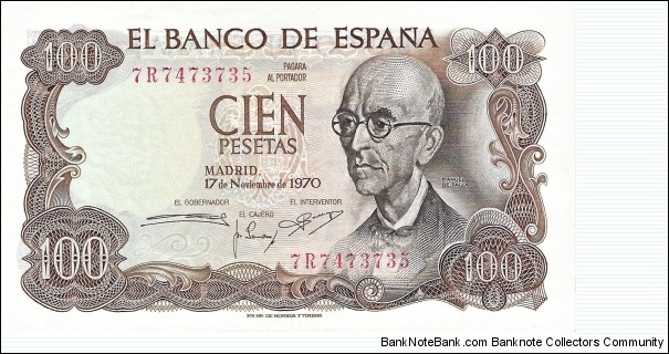 SPAIN 100 Pesetas
1970 Banknote