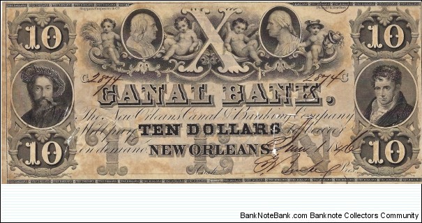 CANAL BANK 10 Dollars
1846 Banknote
