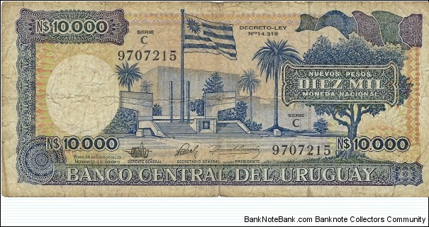 URUGUAY 10,000 New Pesos
1987 Banknote