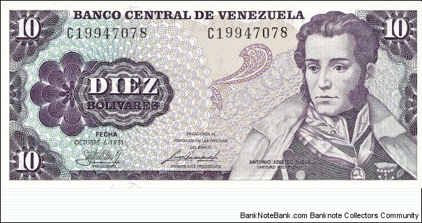 VENEZUELA 10 Bolivares
1981 Banknote