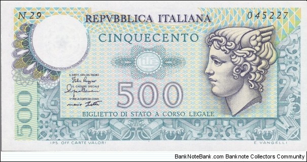 
500 ₤ - Italian lira

Signatures: Ruggiero-Impallomeni-Betti. Banknote