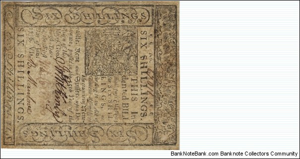 DELAWARE 6 Shillings
1776
Continental Currency Banknote