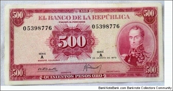 BANKNOTE COLOMBIA 500 PESOS 1973 SERIE A P 416a FOR SALE-PAY IN EBAY All items are backed by our 100% AUTHENTICITY GUARANTEE
If you a real collector, you don't want to miss this kind of items in your collection!
As Collector-Dealer can give professional guidance in buying Rare good quality banknotes and coins with the true market value.The assistance to pick up the right coins-banknotes at the right and best prices from a big offer with Dealers, Agents an Brokers is guarantee, inquire, quote and try the prices.
If you do not find what you are looking for, please inquire- Our stock is big in old and new banknotes-coins.
Please make your own judgment about the grade of these beautiful pieces. Please check the scan to grade the notes for yourself. The Scan of is the actual Note- Coin-banknote on offer. So what you see is what you get.
We attempt to describe each item accurately using standard terminology . Sometimes we make a mistake, and sometimes the buyer disagrees with mi opinion. In these instances, please let us know and we will do our best to resolve the problem. Our lots may be returned intact for seven days after receipt.
The photo of the Banknotes -Coins are Genuine and to be used as reference, the Serial Numbers may be different. Otherwise stated in the description. Most of the notes -coins are non circulated. Otherwise stated in the title. We only sell guaranteed Genuine Banknotes-Coins. Some have been used-circulated, but are in good condition. Ideal for collection or resell..
P#416a
SERIE A 05398776
XF
FOR SALE Banknote
