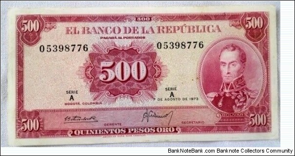 SOLD-BANKNOTE COLOMBIA 500 PESOS 1973 SERIE A P 416a FOR SALE-PAY IN EBAY All items are backed by our 100% AUTHENTICITY GUARANTEE
If you a real collector, you don't want to miss this kind of items in your collection!
As Collector-Dealer can give professional guidance in buying Rare good quality banknotes and coins with the true market value.The assistance to pick up the right coins-banknotes at the right and best prices from a big offer with Dealers, Agents an Brokers is guarantee, inquire, quote and try the prices.
If you do not find what you are looking for, please inquire- Our stock is big in old and new banknotes-coins.
Please make your own judgment about the grade of these beautiful pieces. Please check the scan to grade the notes for yourself. The Scan of is the actual Note- Coin-banknote on offer. So what you see is what you get.
We attempt to describe each item accurately using standard terminology . Sometimes we make a mistake, and sometimes the buyer disagrees with mi opinion. In these instances, please let us know and we will do our best to resolve the problem. Our lots may be returned intact for seven days after receipt.
The photo of the Banknotes -Coins are Genuine and to be used as reference, the Serial Numbers may be different. Otherwise stated in the description. Most of the notes -coins are non circulated. Otherwise stated in the title. We only sell guaranteed Genuine Banknotes-Coins. Some have been used-circulated, but are in good condition. Ideal for collection or resell..
P#416a
SERIE A 05398776
XF
FOR SALE Banknote