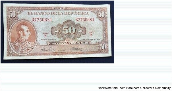 BANKNOTE COLOMBIA 50 PESOS 1967-SUCRE P402 REF CO-523 FOR SALE Banknote