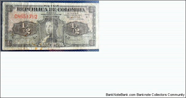 COLOMBIA BANKNOTE 1/2 PESO 1953 FOR SALE Banknote