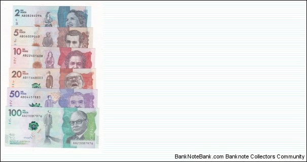 COLOMBIA: BANKNOTE - SET 2000 TO 100000 PESOS 2014-2015 UNC (B135) Banknote