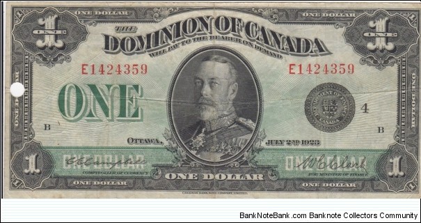 DC-25o $1 (Black Seal) with punch hole Banknote