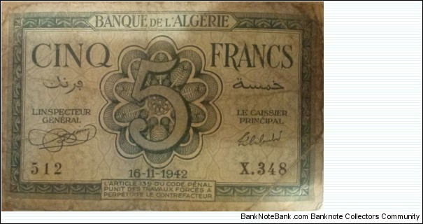 Banknote from Algeria year 1943