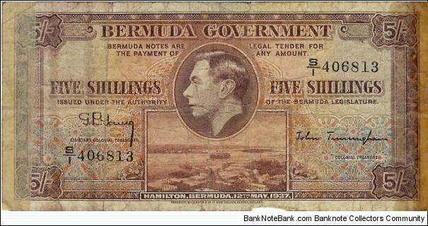 BERMUDA 5 Shillings 1937 Banknote