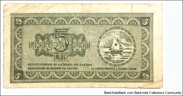 5 Lire(Istria, Fiume & Slovenian Coast 1945)  Banknote
