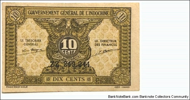 10 Cents/Fen/Xu/Sen/At (Indochina 1942) Banknote