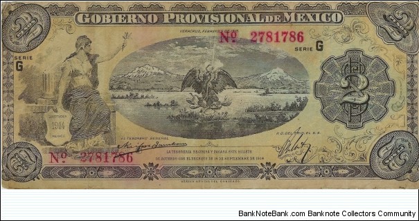 VERACRUZ 2 Pesos 1915 Banknote