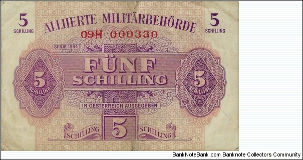 AUSTRIA 5 Schilling 1944 Banknote