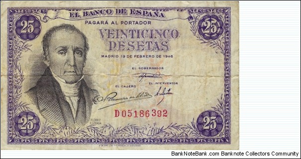 SPAIN 25 Pesetas 1946 Banknote
