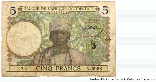 5 Francs(Occidental Africa 1939)  Banknote